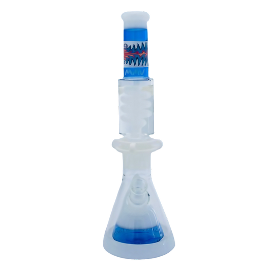 MAV Glass Reversal Wig Wag White And Blue Slitted Pyramid Beaker Freezable Coil System