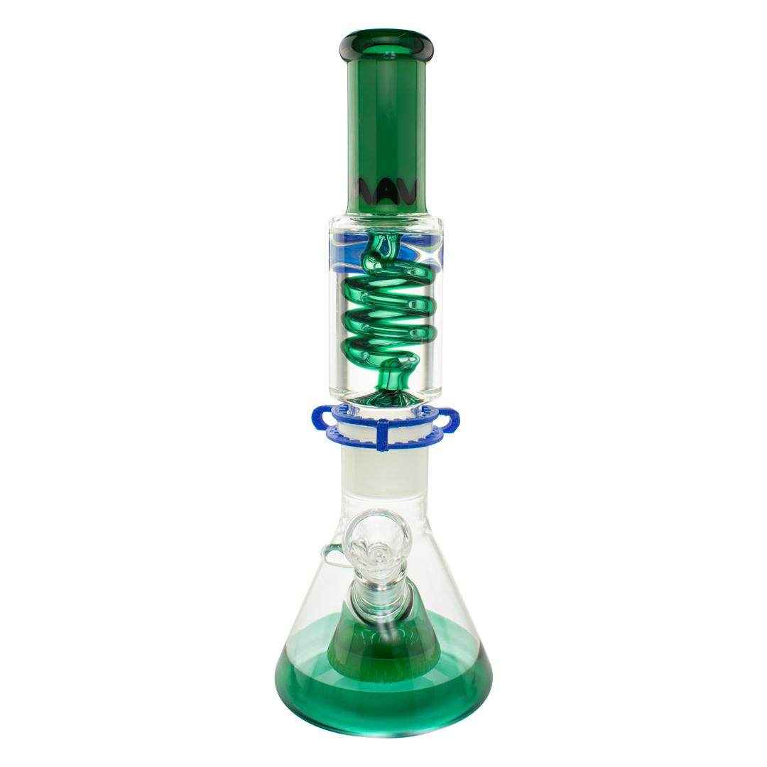 MAV Glass Teal And Green Slitted Pyramid Beaker Freezable Coil System