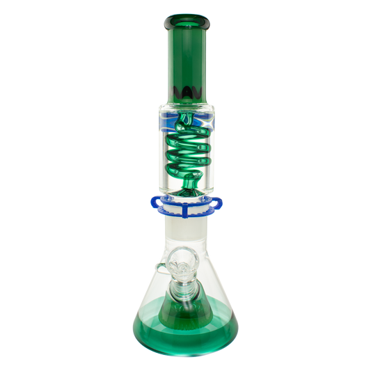 MAV Glass Teal And Green Slitted Pyramid Beaker Freezable Coil System