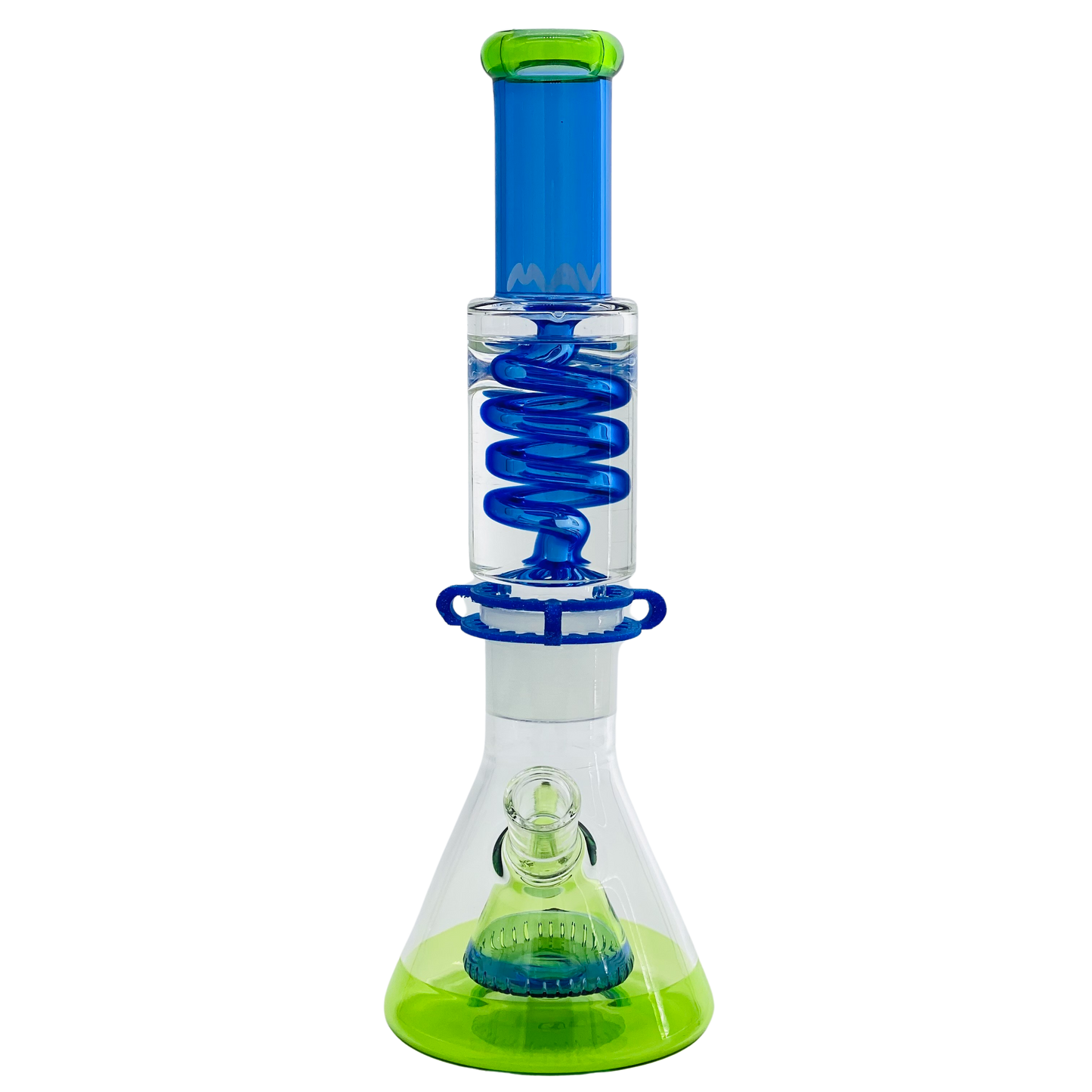 MAV Glass Transparent Blue And Ooze Slitted Pyramid Beaker Freezable Coil System