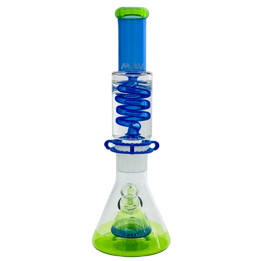 MAV Glass Transparent Blue And Ooze Slitted Pyramid Beaker Freezable Coil System