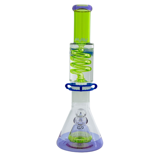 MAV Glass Transparent Purple And Ooze Slitted Pyramid Beaker Freezable Coil System
