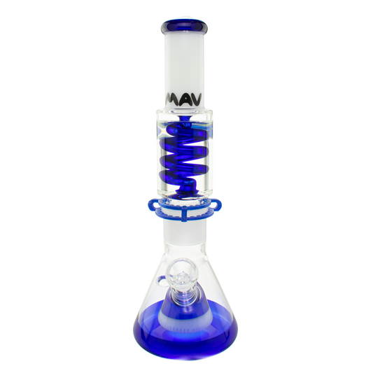 MAV Glass White And Blue Slitted Pyramid Beaker Freezable Coil System