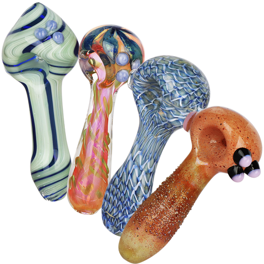 Mixed Up Madness Glass Spoon Pipes | 3.5"-4" | Assorted Colors & Styles | 4ct Bundle