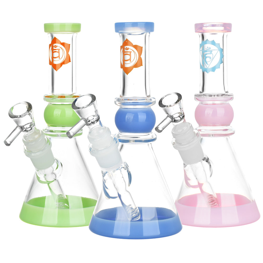 Chakra 7" Beaker Water Pipe - Om Sweet Om Design Borosilicate Glass