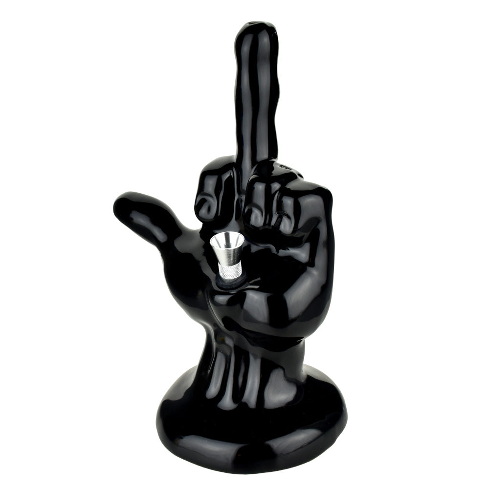 One-Fingered Salute Ceramic Water Pipe | 8.5" | Black