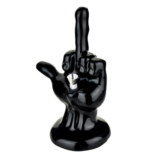 One-Fingered Salute Ceramic Water Pipe | 8.5" | Black
