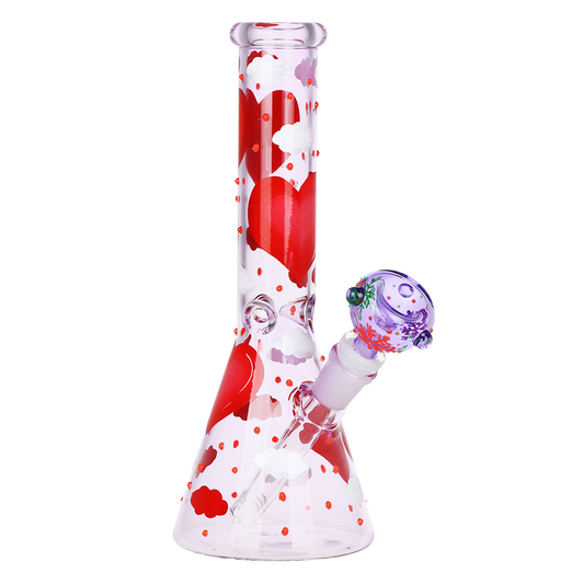 Pinky Hearts Beaker Glass Water Pipe | 10" | 14mm F