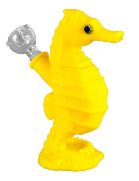 Premium 6" Silicone Sea Horse Waterpipe with Glass Slide