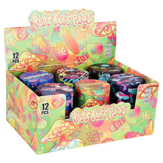 Psychedelic Mushroom Grinder - 4pc / 2" / Assorted Designs 12PC Display