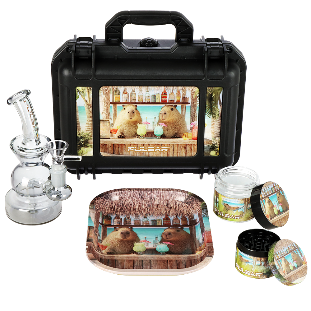 Pulsar Bent Neck Water Pipe V2 Smokers' Hard Case Travel Set | Capybara Cabana | 6" | 14mm F