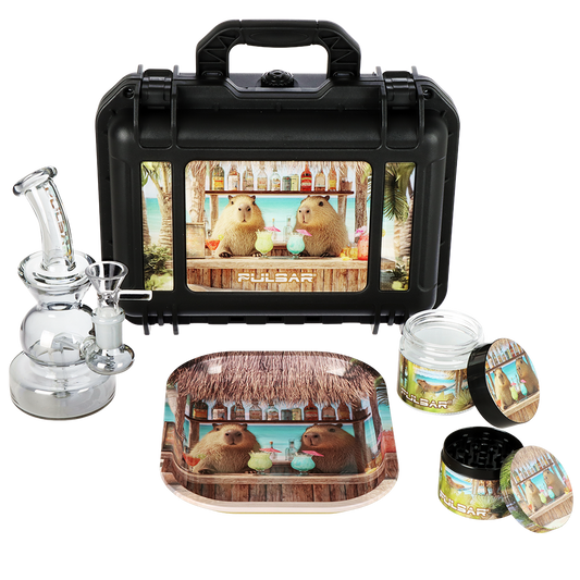 Pulsar Bent Neck Water Pipe V2 Smokers' Hard Case Travel Set | Capybara Cabana | 6" | 14mm F