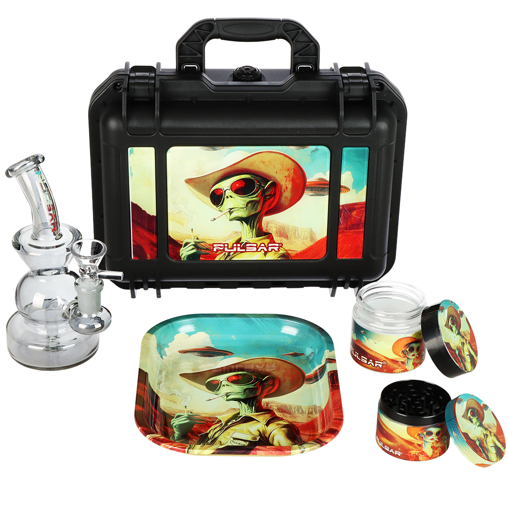 Pulsar Bent Neck Water Pipe V2 Smokers' Hard Case Travel Set | Cowboy Alien | 6" | 14mm F