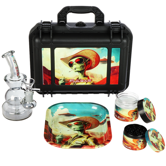 Pulsar Bent Neck Water Pipe V2 Smokers' Hard Case Travel Set | Cowboy Alien | 6" | 14mm F