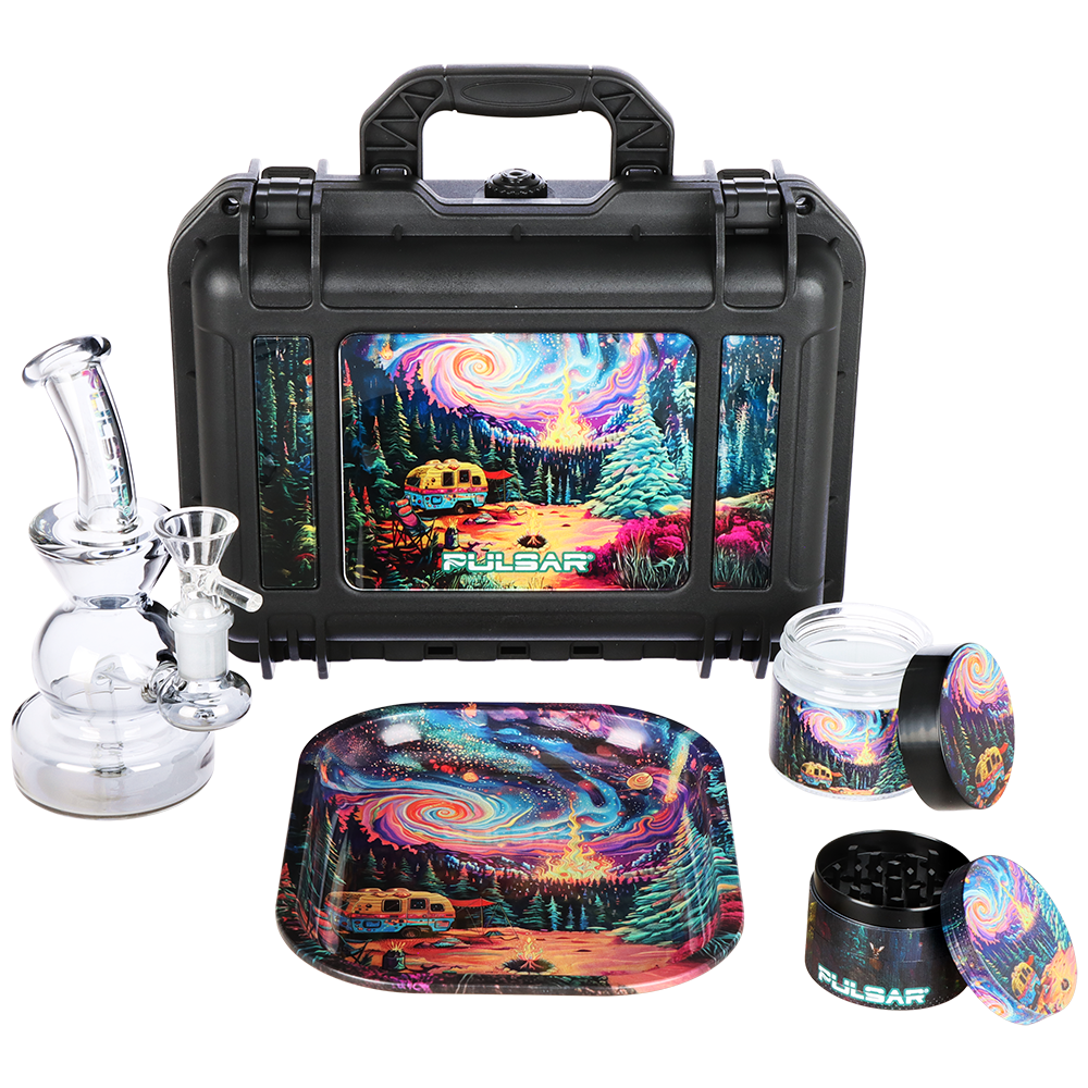 Pulsar Bent Neck Water Pipe V2 Smokers' Hard Case Travel Set | Starry Camp | 6" | 14mm F