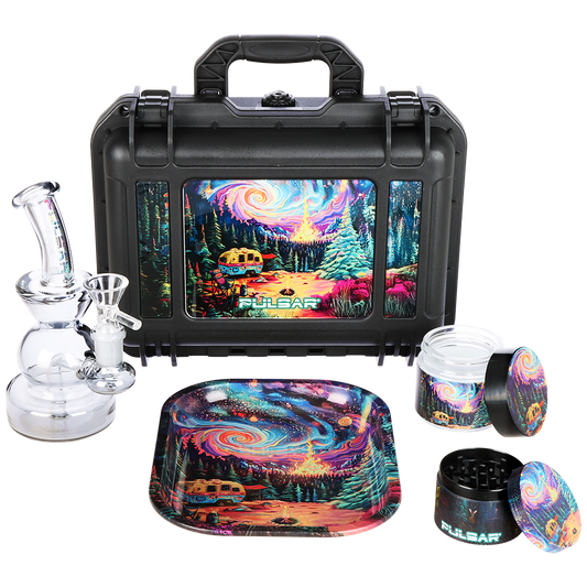 Pulsar Bent Neck Water Pipe V2 Smokers' Hard Case Travel Set | Starry Camp | 6" | 14mm F