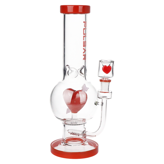 Pulsar Cupid's Heart Bubble Base Glass Water Pipe | 12" | 14mm F
