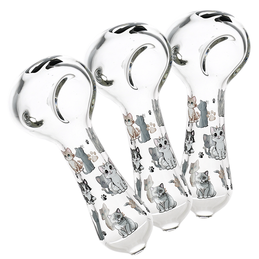 Pulsar Cute Kitties Glass Spoon Pipe | 4.5" | 3ct Bundle