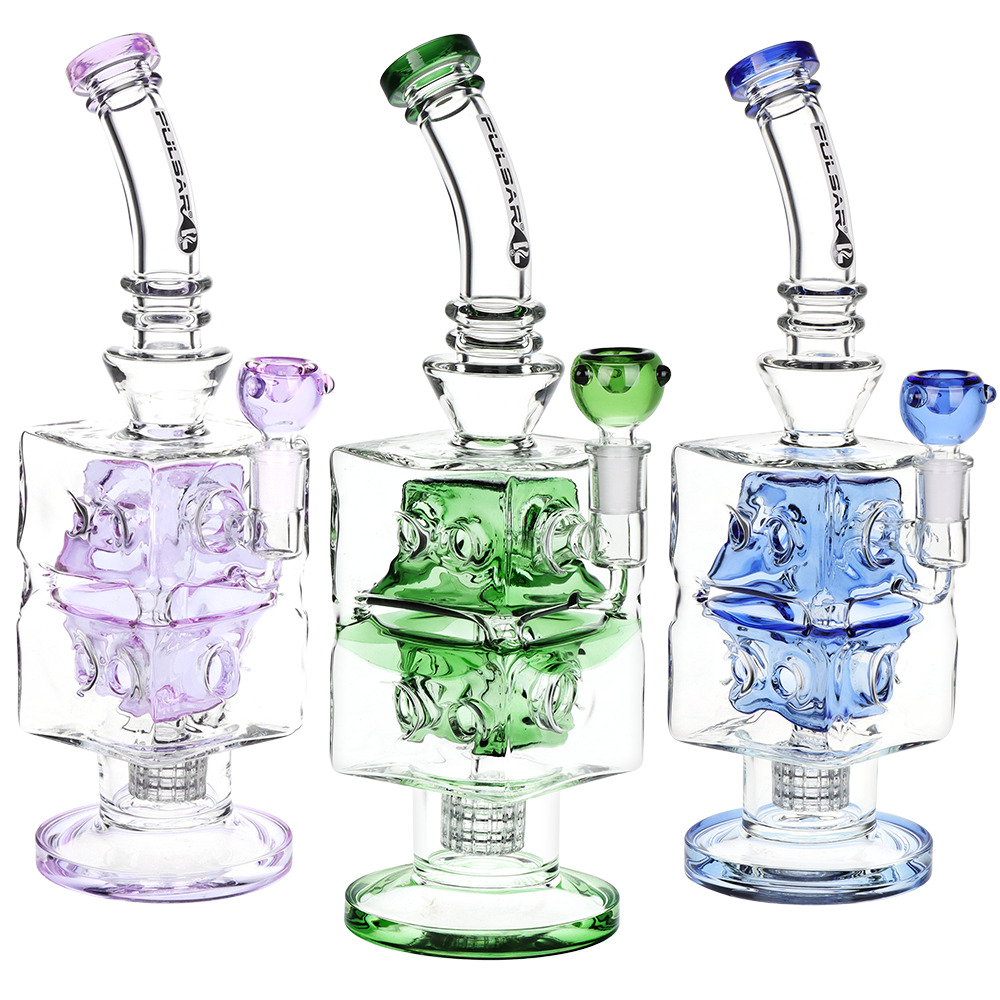 Pulsar Double Swiss Perc Blocks Glass Water Pipe | 12.5" | 14mm F