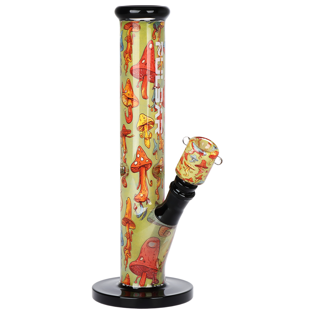 Pulsar Inside Print Straight Tube Glass Water Pipe | Dancing Shrooms | 11.25" | 14mm F