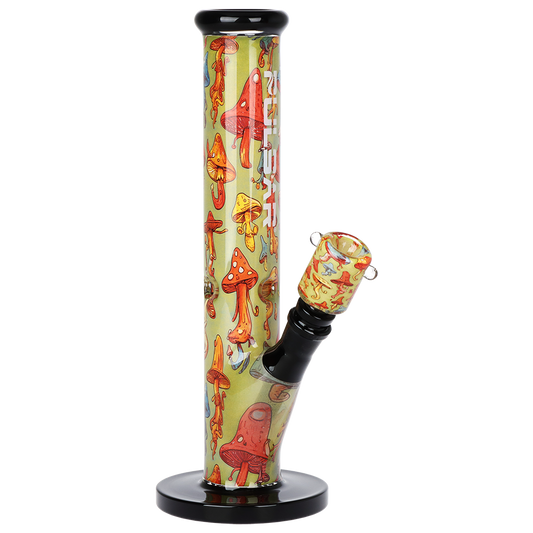 Pulsar Inside Print Straight Tube Glass Water Pipe | Dancing Shrooms | 11.25" | 14mm F