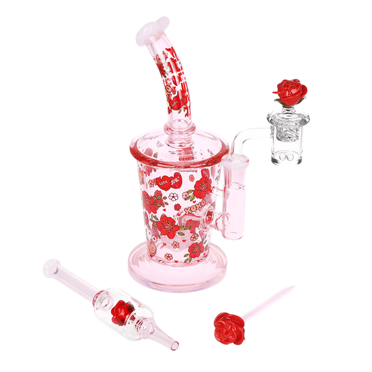 Pulsar Valentine's Rose Glass Dab Rig Set | 8.25" | 14mm F