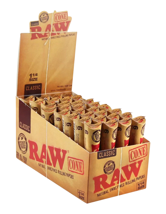 RAW Natural 1 ¼" Unrefined Pre Rolled Cones - 32 Pack