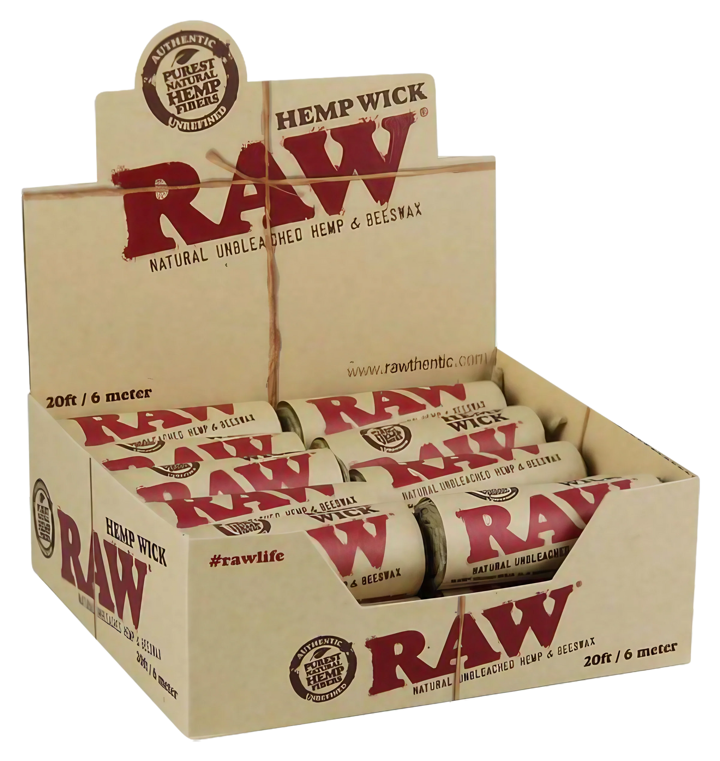 RAW Natural Hemp Wick Rolls 20ft - 20 Pack