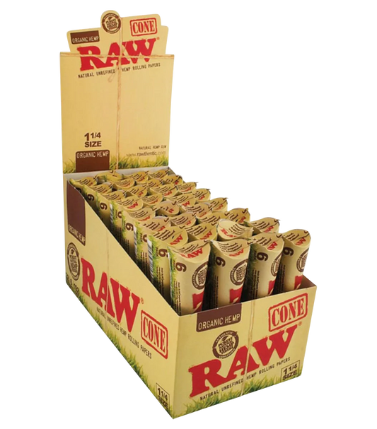 RAW Organic Hemp Raw 1 1/4" Prerolled Cones - 32 Pack
