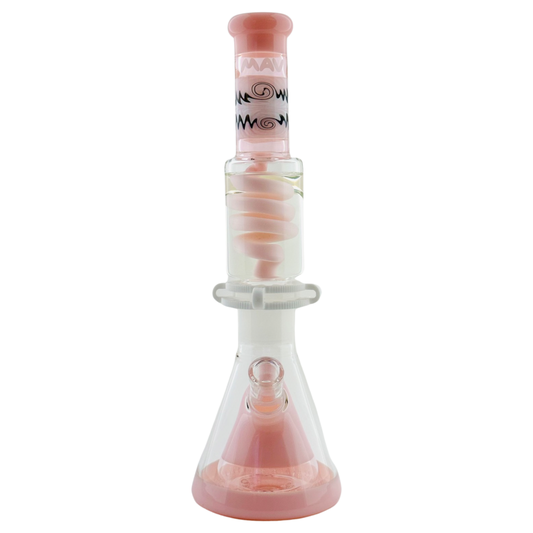 MAV Glass 16" Pink Wig Wag Freezable Glycerin Coil Beaker Bong with Pyramid Perc