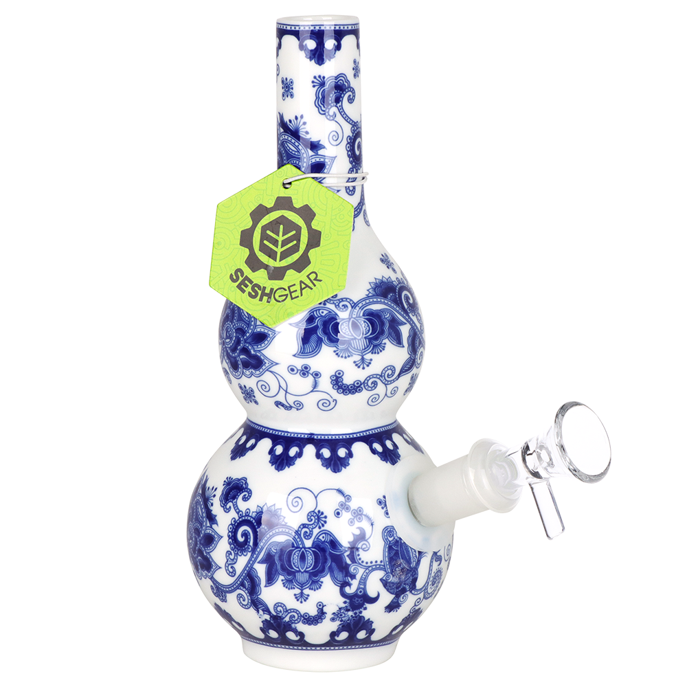SeshGear Chinese Vase Ceramic Water Pipe | Double Bubble Base | 7.75" | 14mm F