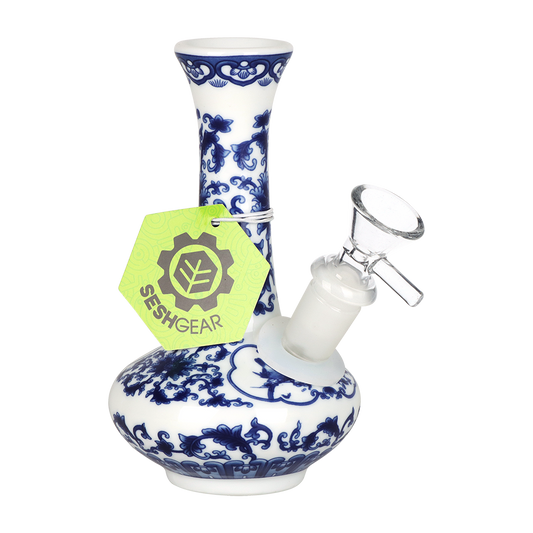 SeshGear Chinese Vase Ceramic Water Pipe | Oval Base | 5.5" | 14mm F