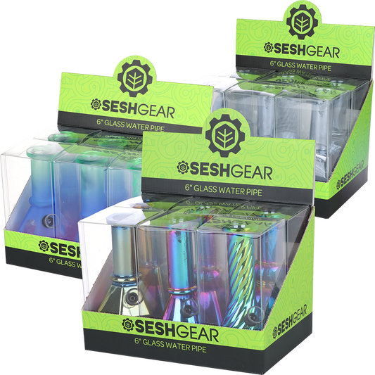 SeshGear Glass Mini Water Pipe | 6" | Grommet | Assorted Styles | 6ct Display