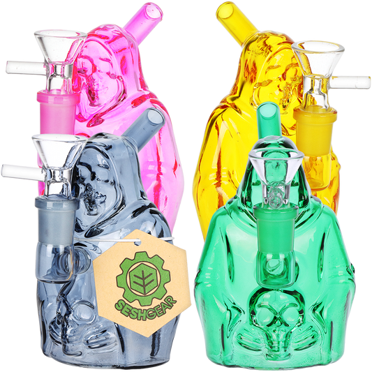 SeshGear Nocturnal Nightmare Glass Water Pipe | 4.5" | 14mm F | Assorted Colors | 4ct Bundle