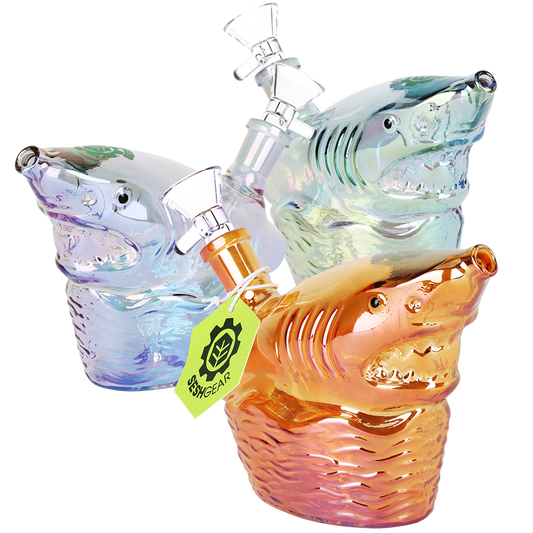 SeshGear Shark Attack Electroplated Glass Water Pipe | 5.5" | 14mm F | Colors Vary