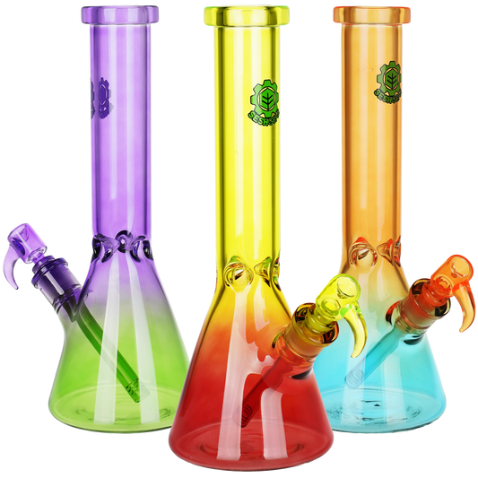 Seshgear Straight Up Beaker Glass Water Pipe | 13.75" | 14mm F | Assorted Colors | 3ct Bundle