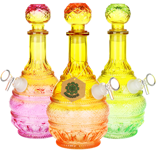 SeshGear Vintage Decanter Style Ombre Glass Water Pipe | Round Lotus | 10.5" | 14mm F | Colors Vary