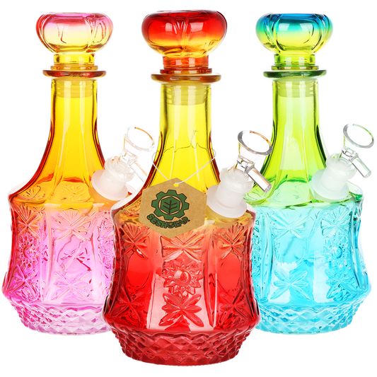 SeshGear Vintage Decanter Style Ombre Glass Water Pipe | Sun Flower | 9.5" | 14mm F | Colors Vary