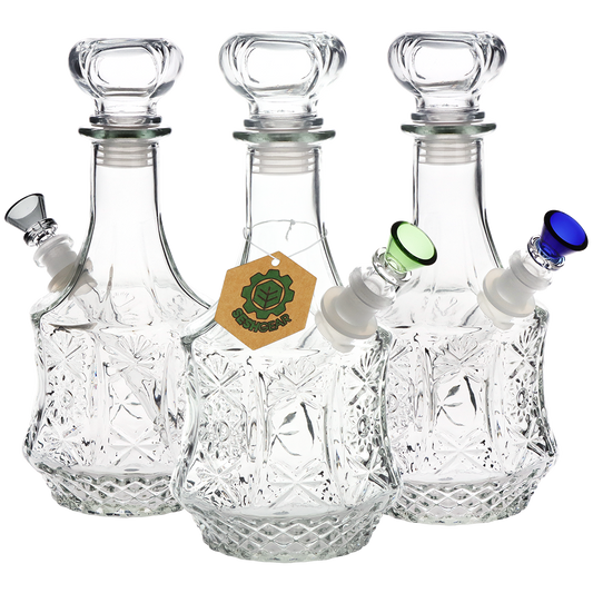SeshGear Vintage Decanter Style Glass Water Pipe | Sun Flower | 9.5" | 14mm F | Colors Vary