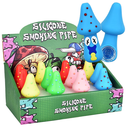 Spacey Facey Mushroom Silicone Hand Pipe - 3" - 12PC Display