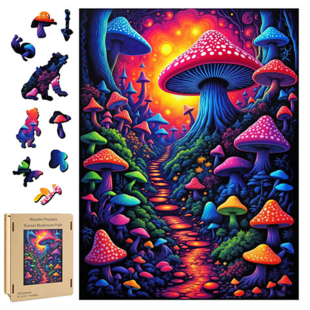 Sunset Mushroom Path Whimsy Wooden Puzzle | 200 Pieces