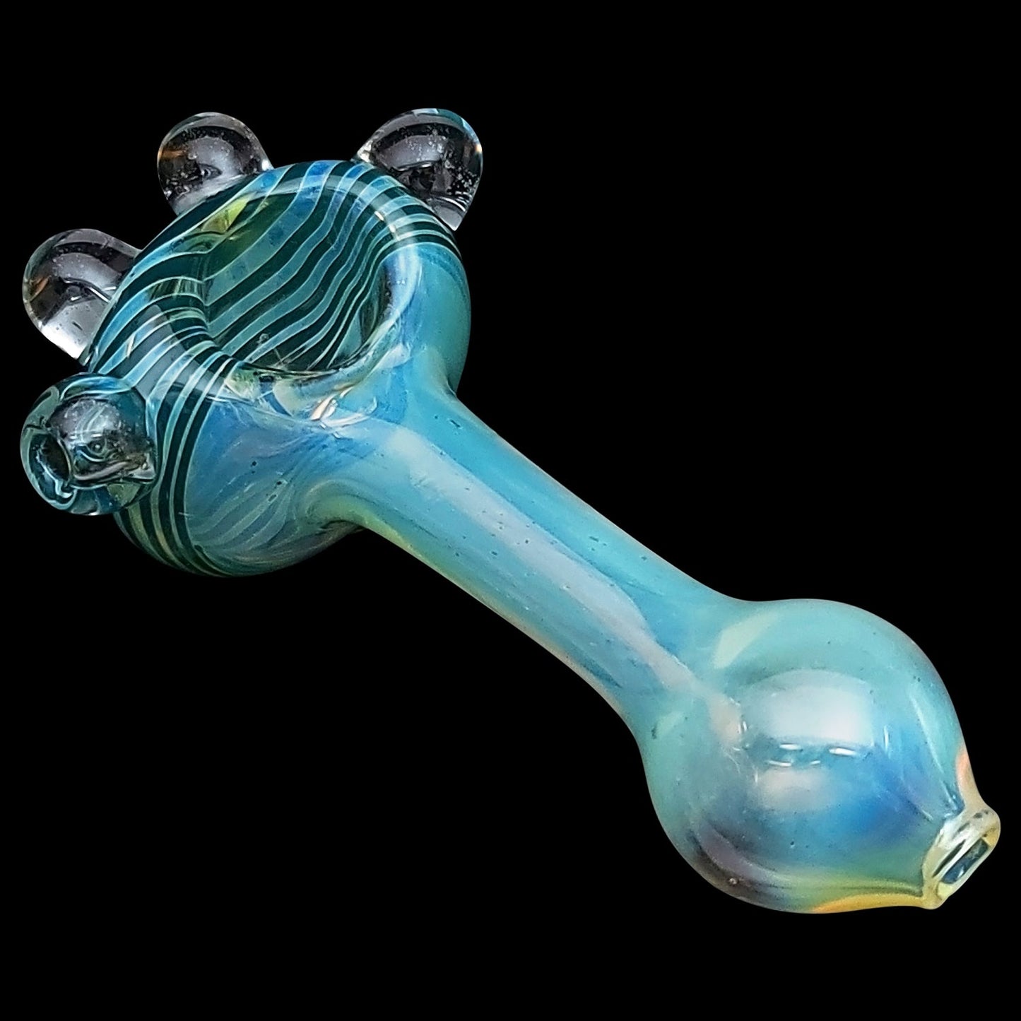 LA Pipes Compact 4" Silver Fumed Color-Changing Glass Spoon Pipe with Marble Roll Stop