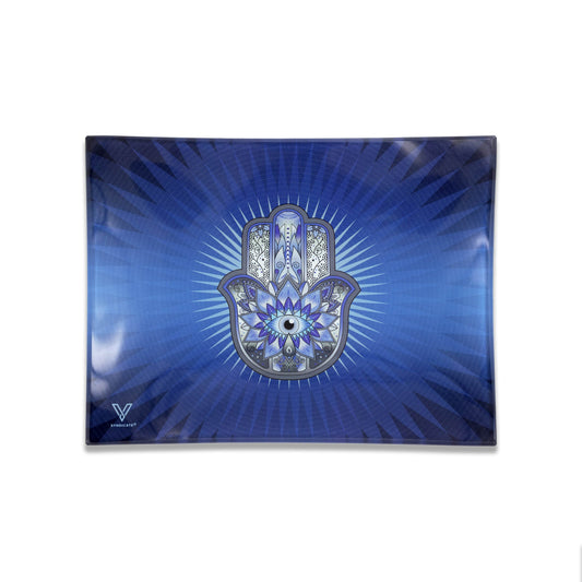 V Syndicate Hamsa Blue Durable Glass Rolling Tray - Easy Clean & Shatter-Resistant
