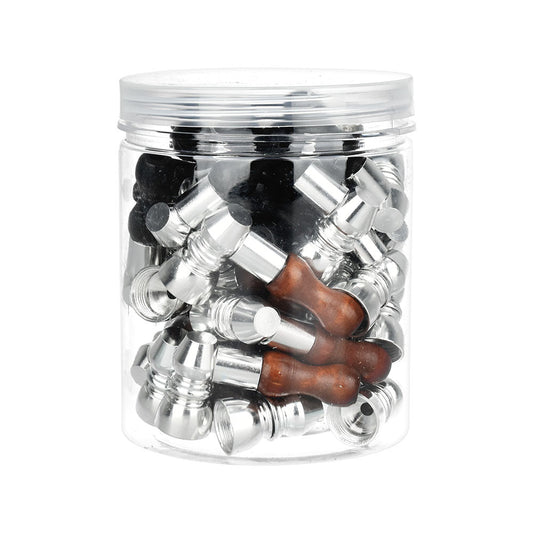 Vibrant Mini Metal Hand Pipe with Wooden Mouthpiece - 2"