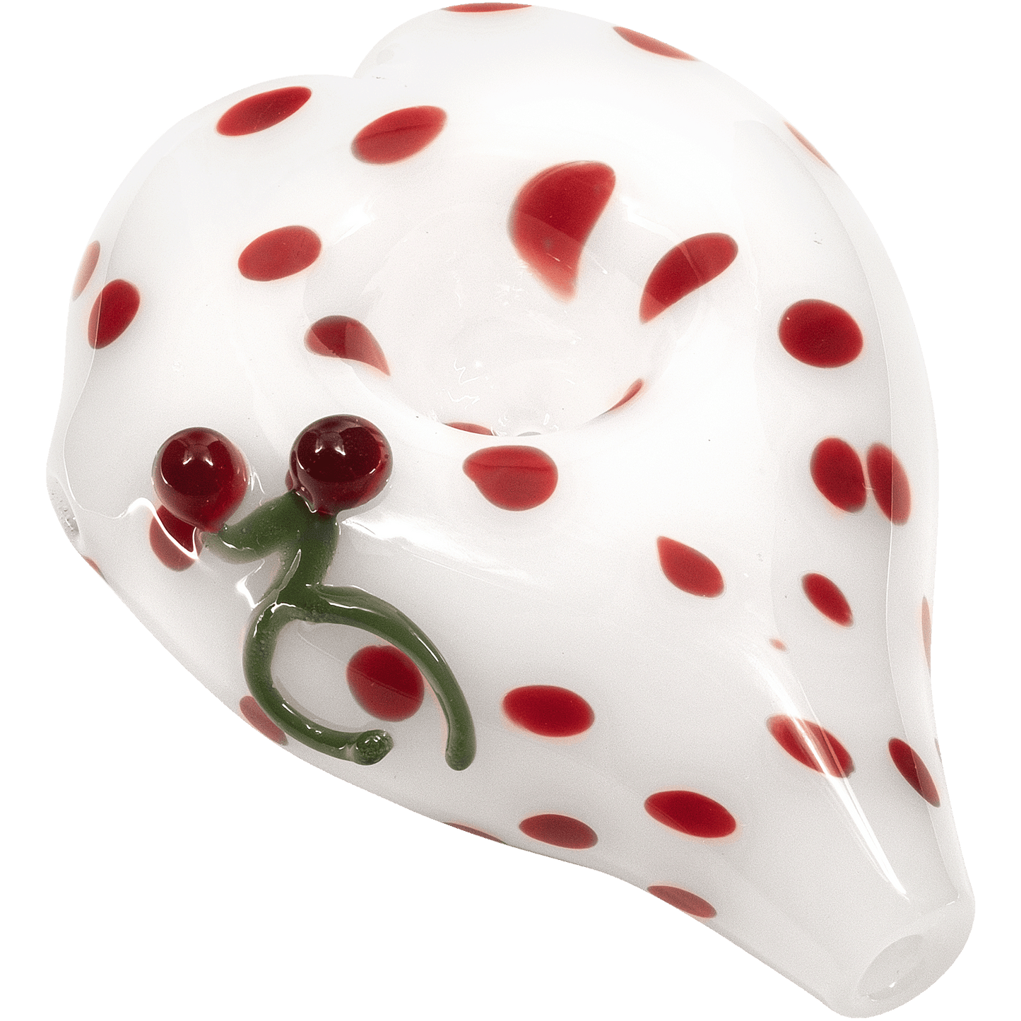 LA Pipes Elegant White Heart-Shaped Glass Hand Pipe with Red Polka Dots