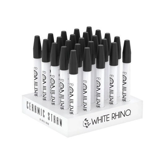 White Rhino Ceramic Dab Straw w/ Silicone Cap | 5" | 25pc Display