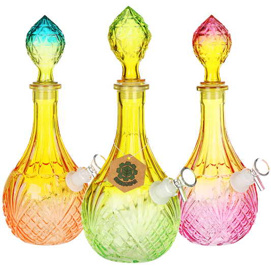 SeshGear Vintage Decanter Style Ombre Glass Water Pipe | Water Drop | 12.25" | 14mm F | Colors Vary
